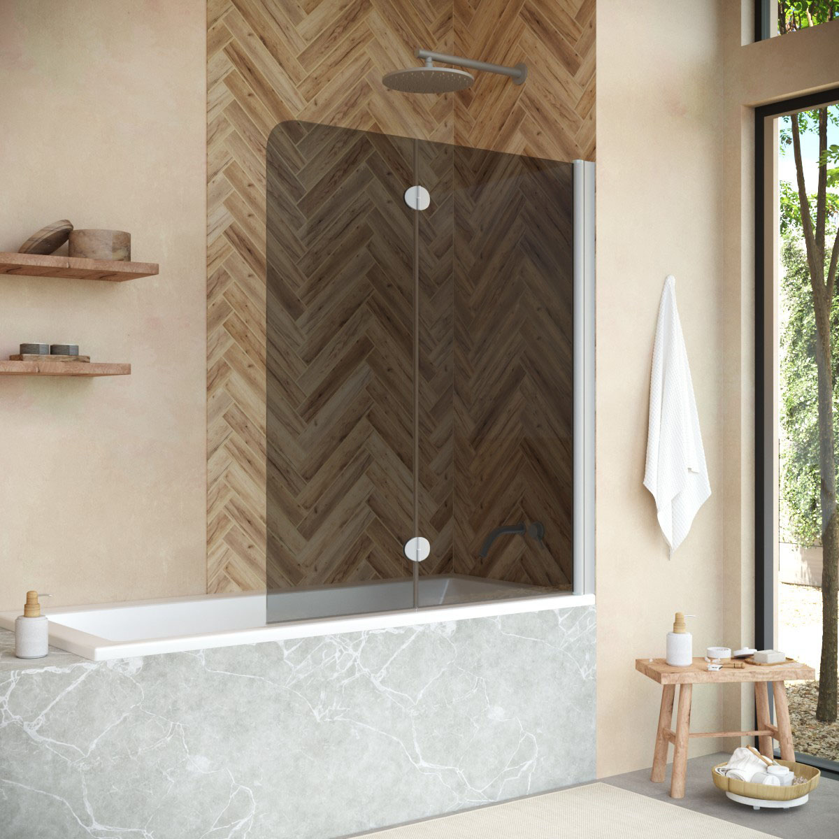 Шторка на ванну Vegas Glass E2V NOVO 120 07 07 R, профиль матовый хром, стекло графит