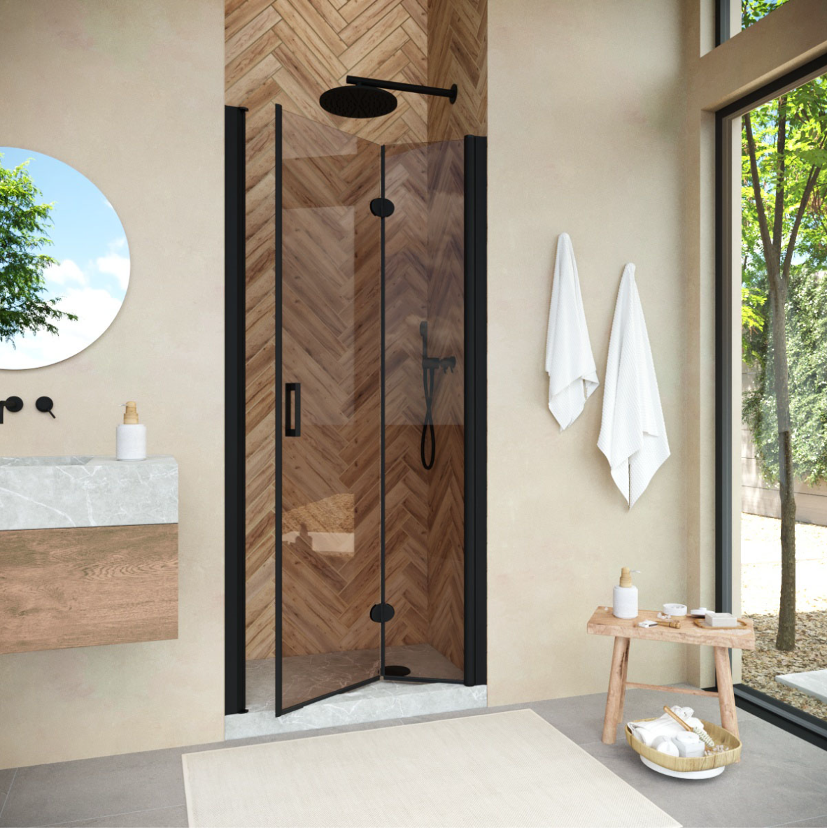 Душевая дверь в нишу Vegas Glass GPS NOVO h2000 70 02М 05 R, профиль черный матовый, стекло бронза