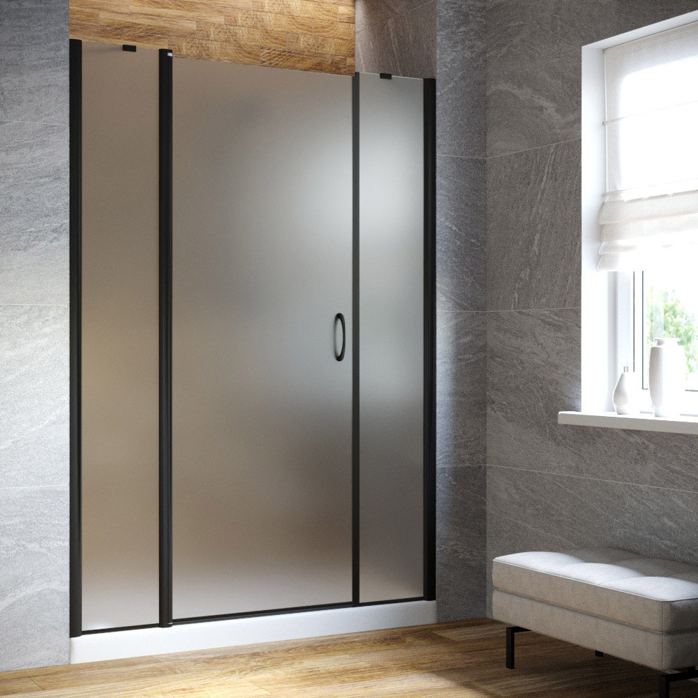 Душевая дверь в нишу Vegas Glass EP-2F LUX 135 02М 10 L, профиль черный матовый, стекло сатин