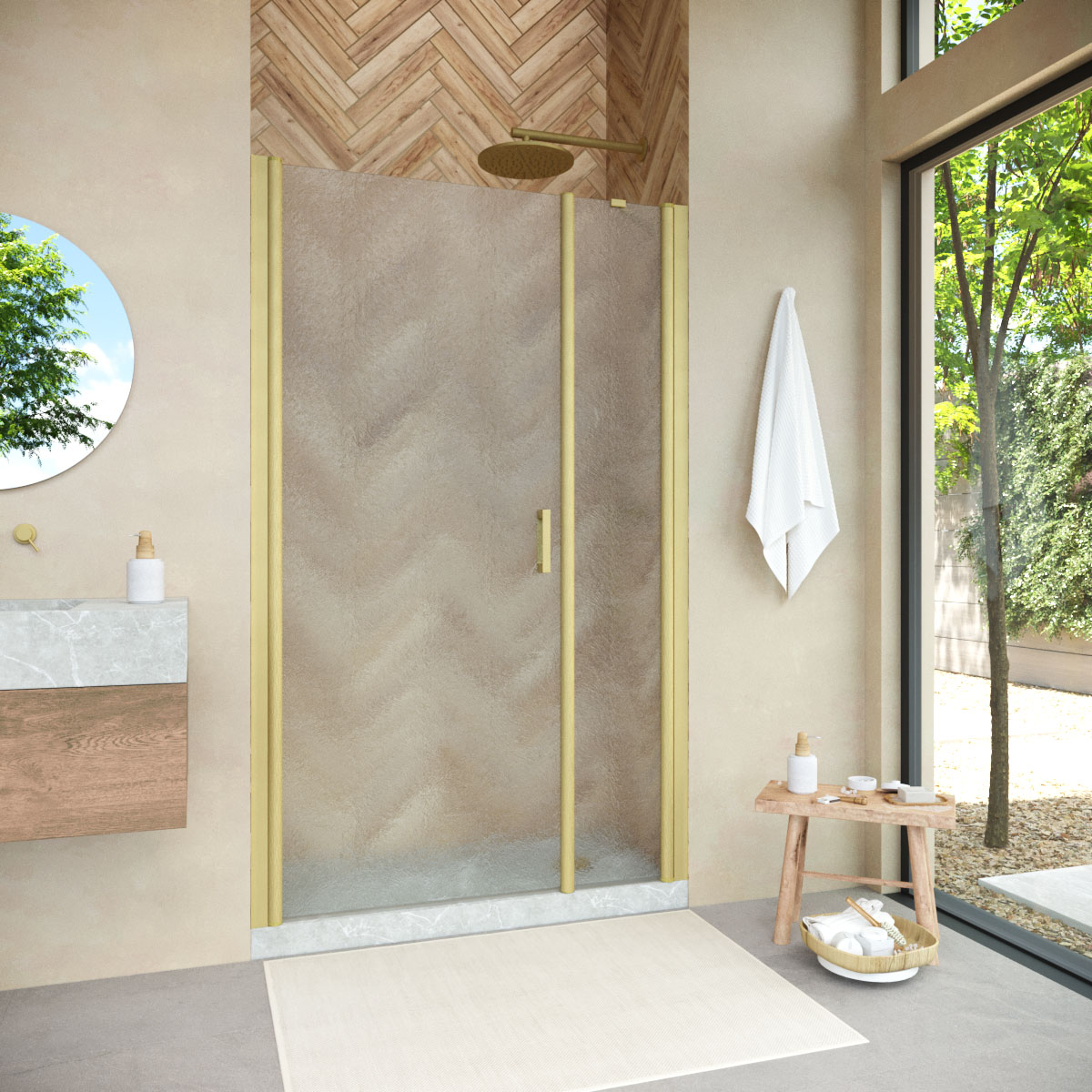 Душевая дверь в нишу Vegas Glass  EP-F-2 NOVO h2000 175 03 02 L, профиль золото матовое, стекло шиншилла