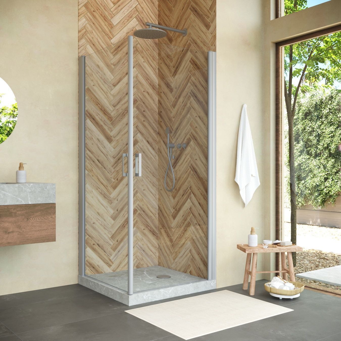 Душевой уголок Vegas Glass EA NOVO 80 07 01 профиль матовый хром, стекло прозрачное