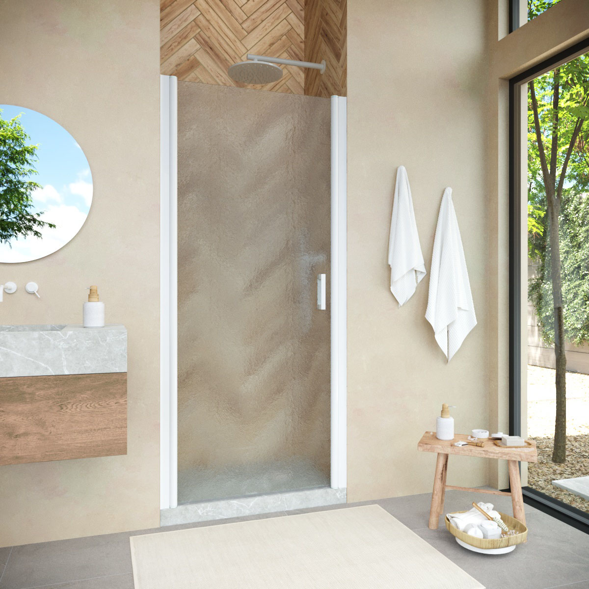 Душевая дверь в нишу Vegas Glass  EP NOVO h2000 95 01 02, профиль белый, стекло шиншилла