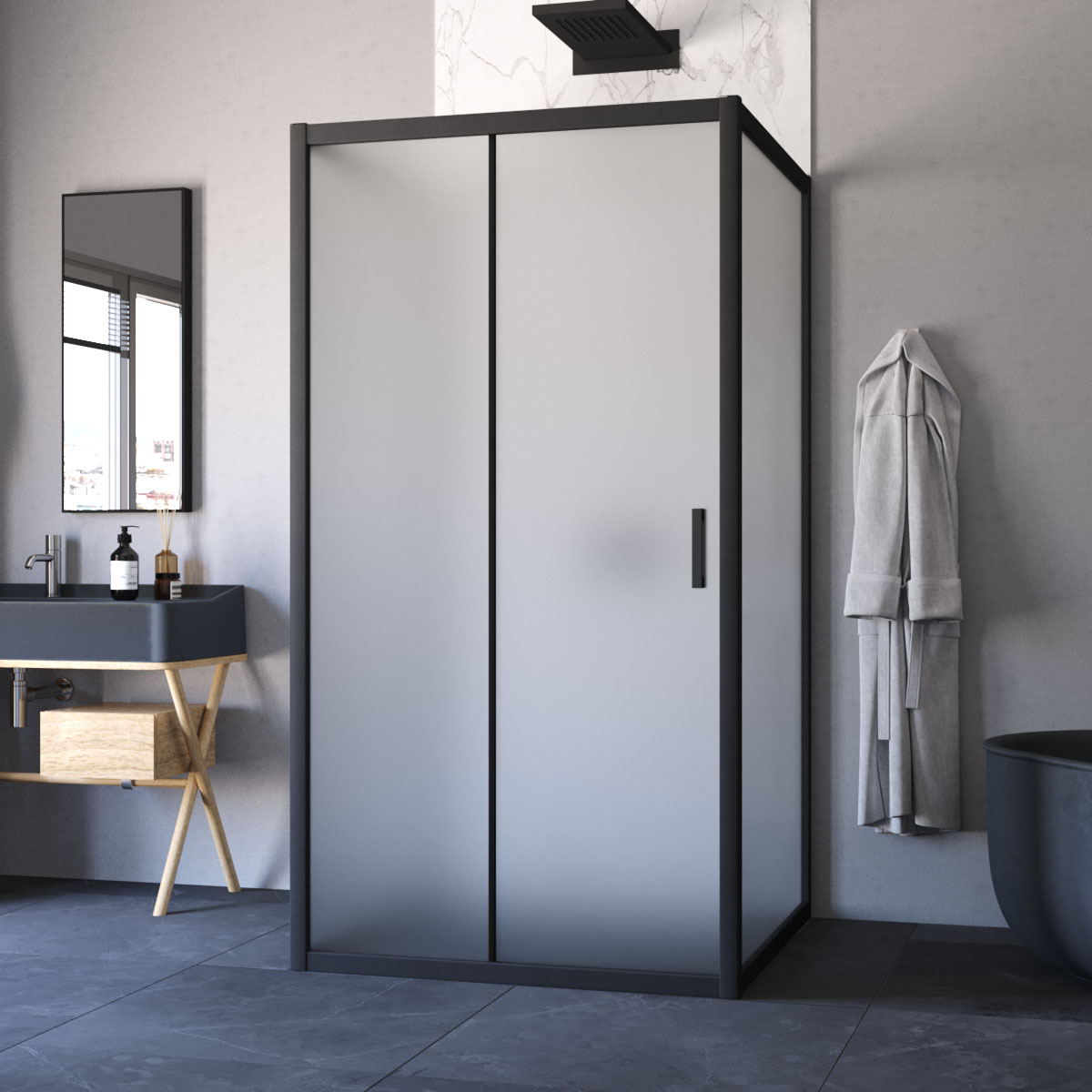 Душевой уголок Vegas Glass ZP-U NOVO h2000 120*100 02М 10, профиль черный матовый, стекло сатин