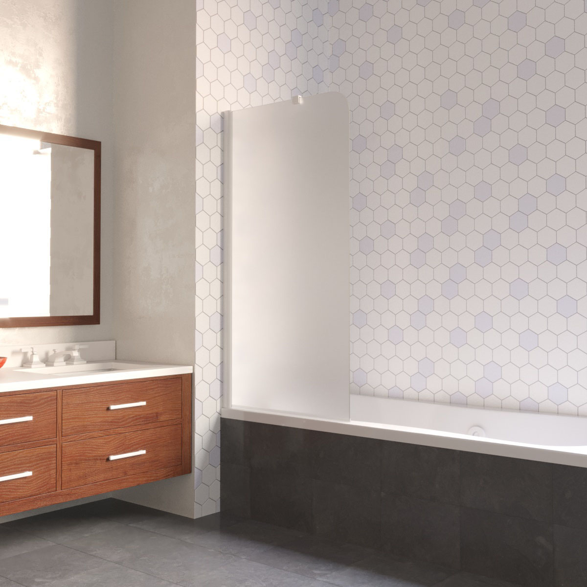 Шторка на ванну Vegas Glass EV LUX ST 76 01 10 L, профиль белый, стекло сатин