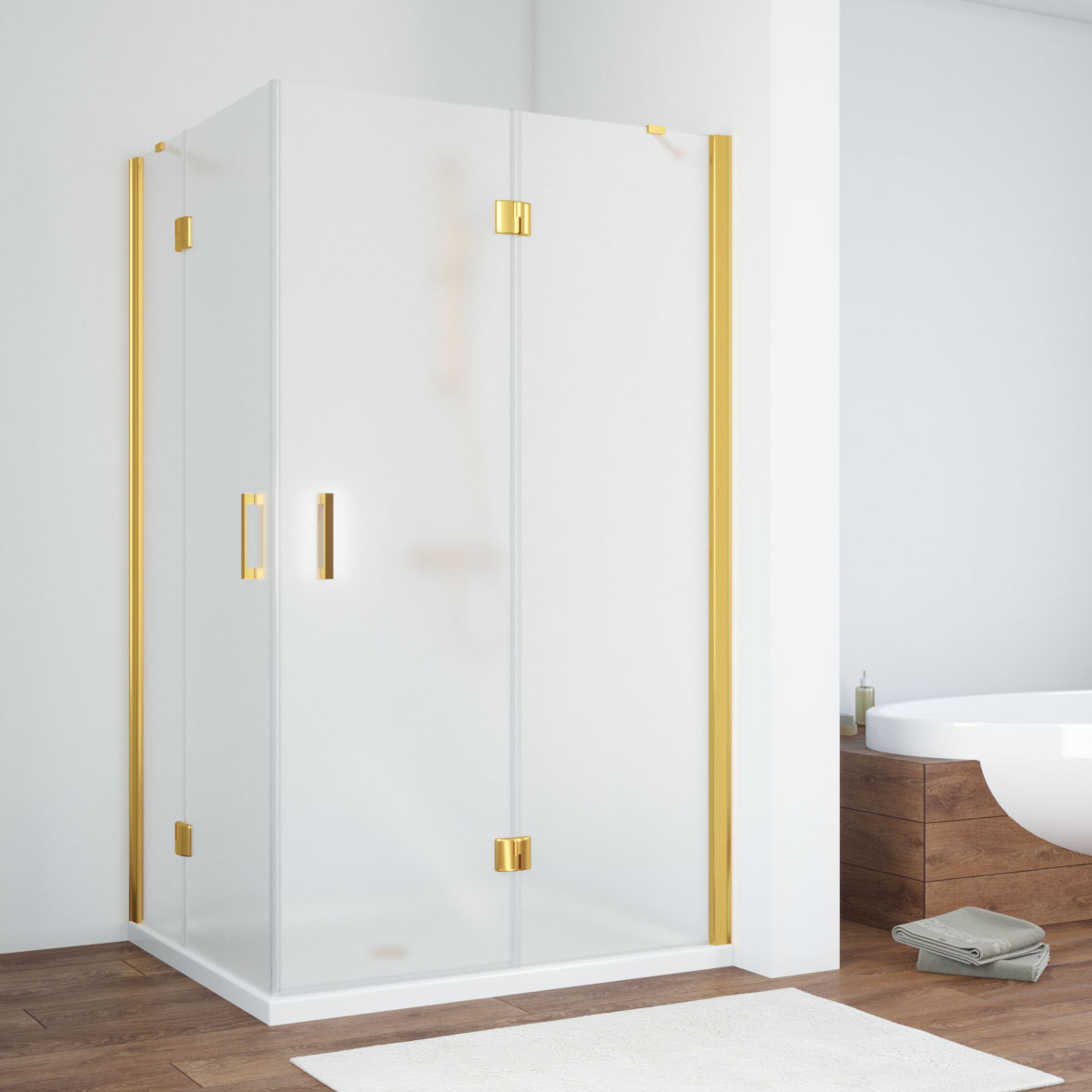 Душевой уголок Vegas Glass AFA-F NOVO 100*80 09 10 R, профиль золото глянцевое, стекло сатин