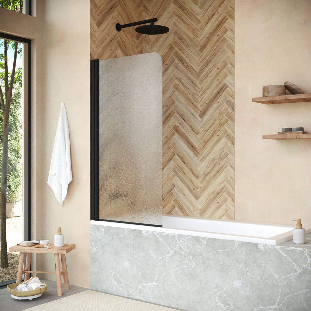 Шторка на ванну Vegas Glass  EV NOVO 76 02М 02 L, профиль черный матовый, стекло шиншилла