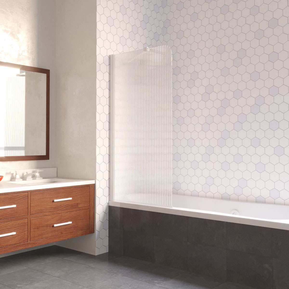 Шторка на ванну Vegas Glass EV LUX ST 76 01 Moru L, профиль белый, стекло Moru