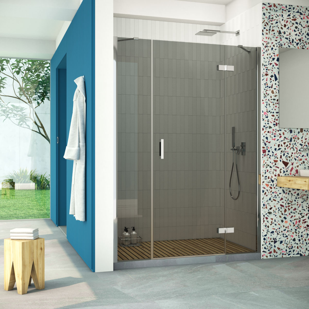 Душевая дверь в нишу Vegas Glass AFP-F Retta 130 08 07 R, профиль глянцевый хром стекло графит