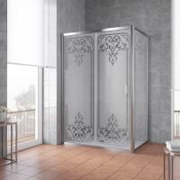 Душевой уголок Vegas Glass ZP+ZPV TUR NOVO h1900 130*80 08 ARTDECO D1 профиль глянцевый хром, стекло матовое рисунок прозрачный