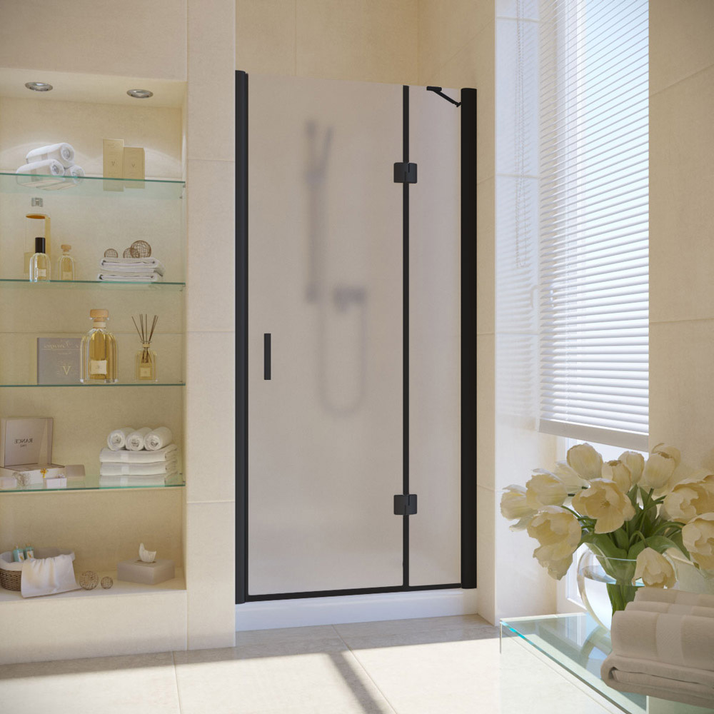 Душевая дверь в нишу Vegas Glass AFP LUX 100 02М 10 R, профиль черный матовый, стекло сатин