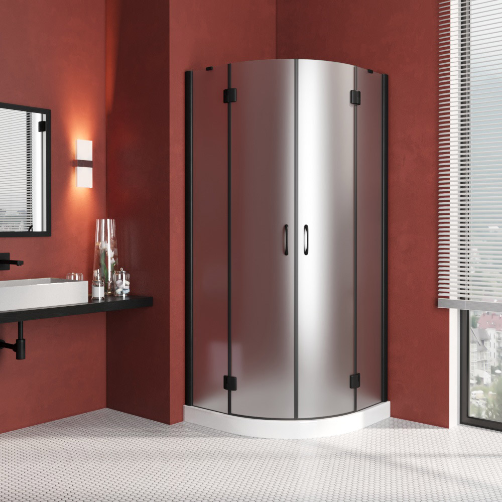 Душевой уголок Vegas Glass AFS LUX 100 02М 10, профиль черный матовый, стекло сатин