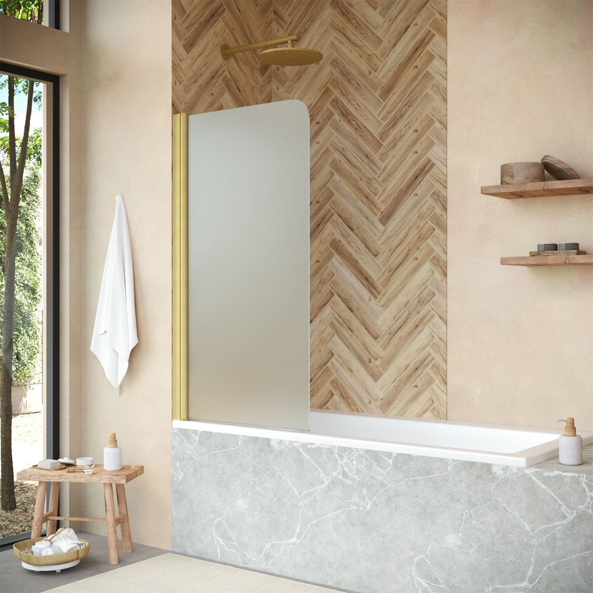 Шторка на ванну Vegas Glass  EV NOVO 60 03 10 L, профиль золото матовое, стекло сатин