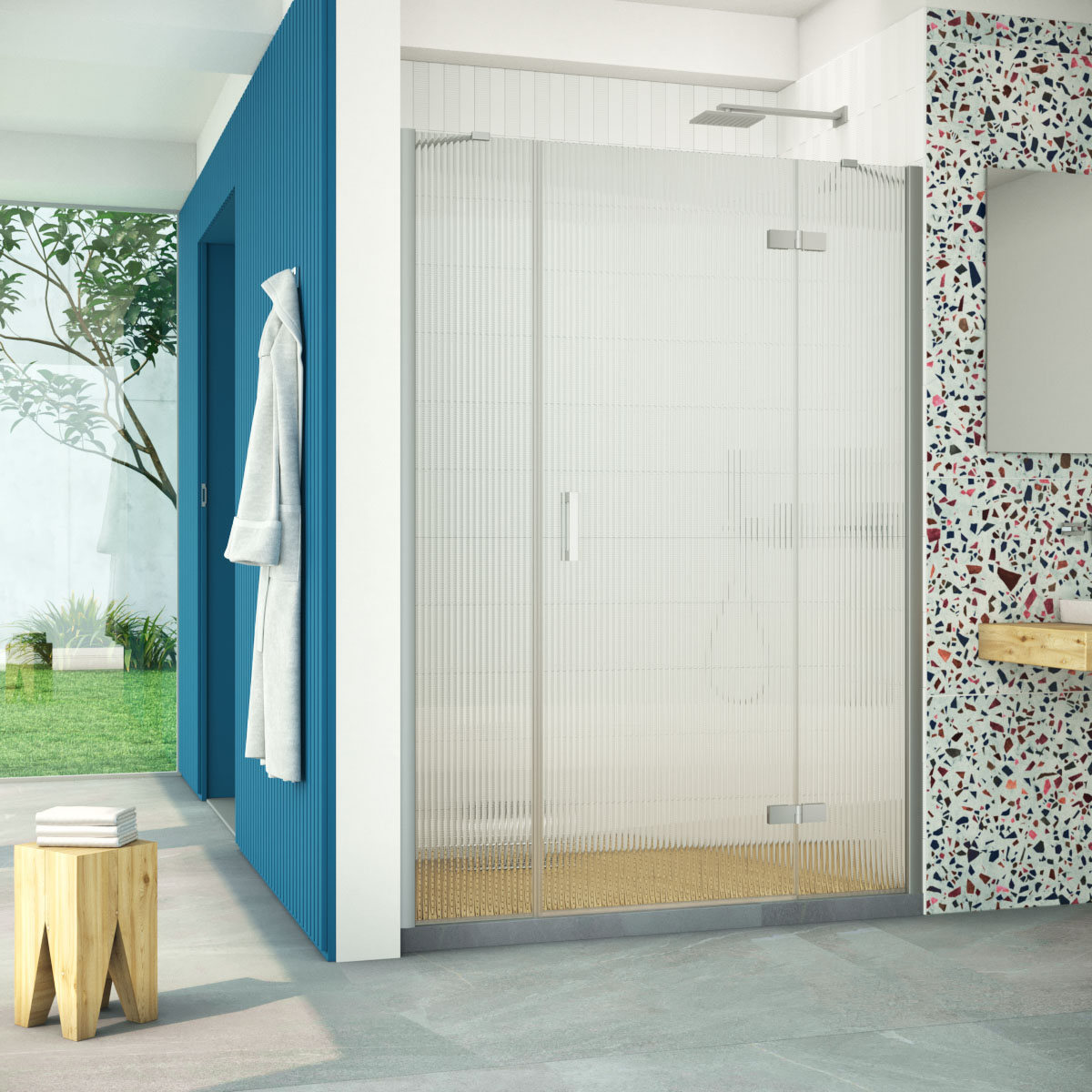 Душевая дверь в нишу Vegas Glass AFP-F Retta 130 07 Moru R, профиль матовый хром стекло Moru