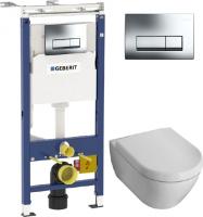 Инсталляция Geberit Duofix Платтенбау 458.125.21.1 4 в 1 с кнопкой смыва + унитаз подвесной Villeroy & Boch Subway 2.0 5600 1001 alpin с сиденьем Villeroy & Boch Subway 2.0 9M68 S101