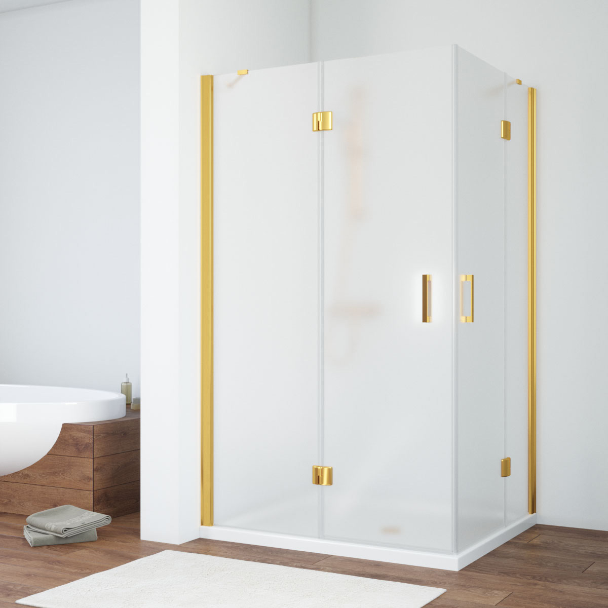 Душевой уголок Vegas Glass AFA-F NOVO 90*80 09 10 L, профиль золото глянцевое, стекло сатин