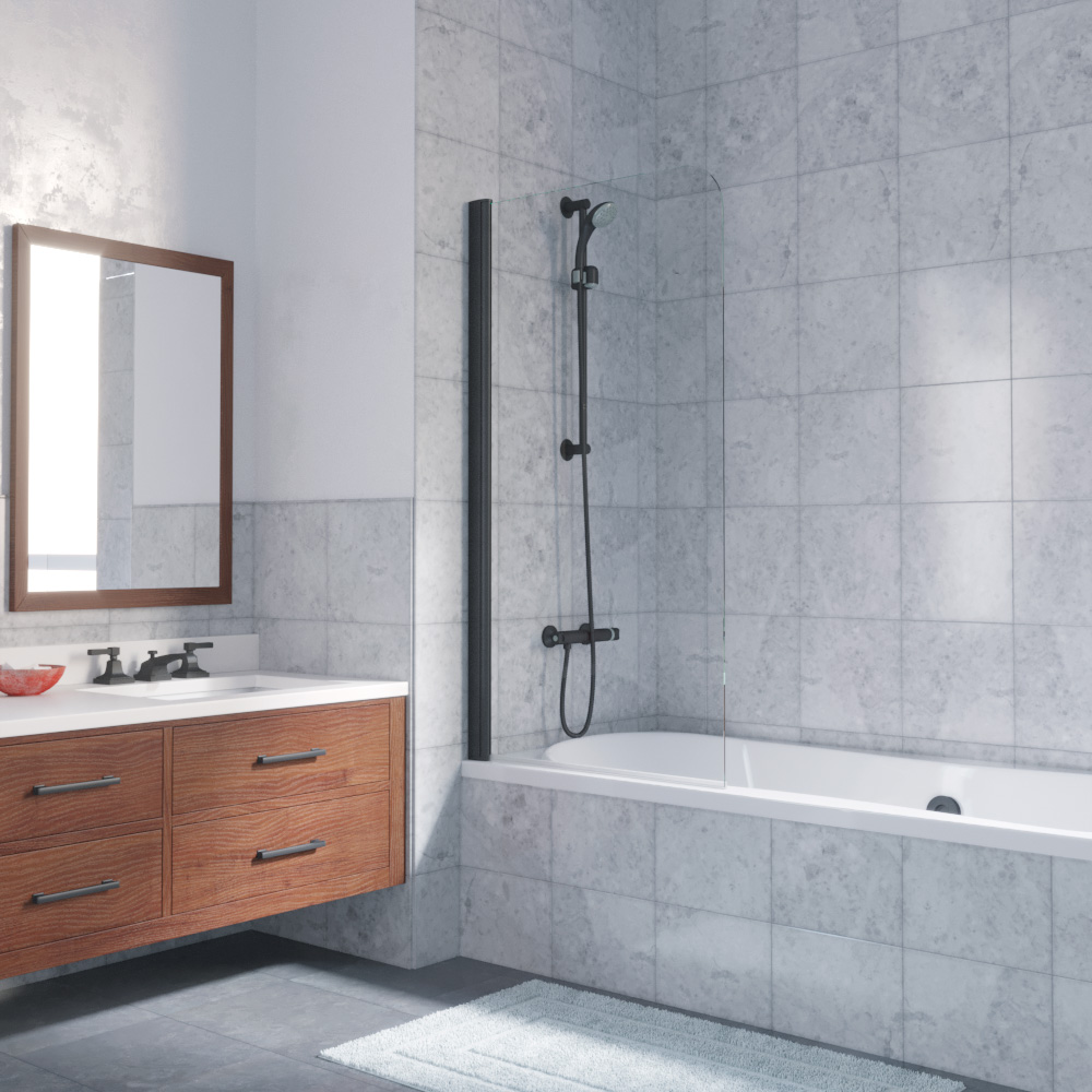 Шторка на ванну Vegas Glass EV LUX 70 02М crystalvision L, профиль черный матовый, стекло crystalvision