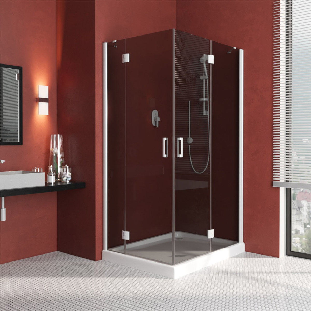 Душевой уголок Vegas Glass AFA-F LUX 120*100 01 07 R, профиль белый, стекло графит