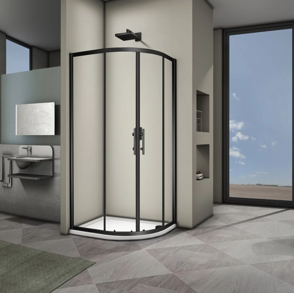 Душевой уголок Veconi Rovigo RV-07B 80x80, профиль черный