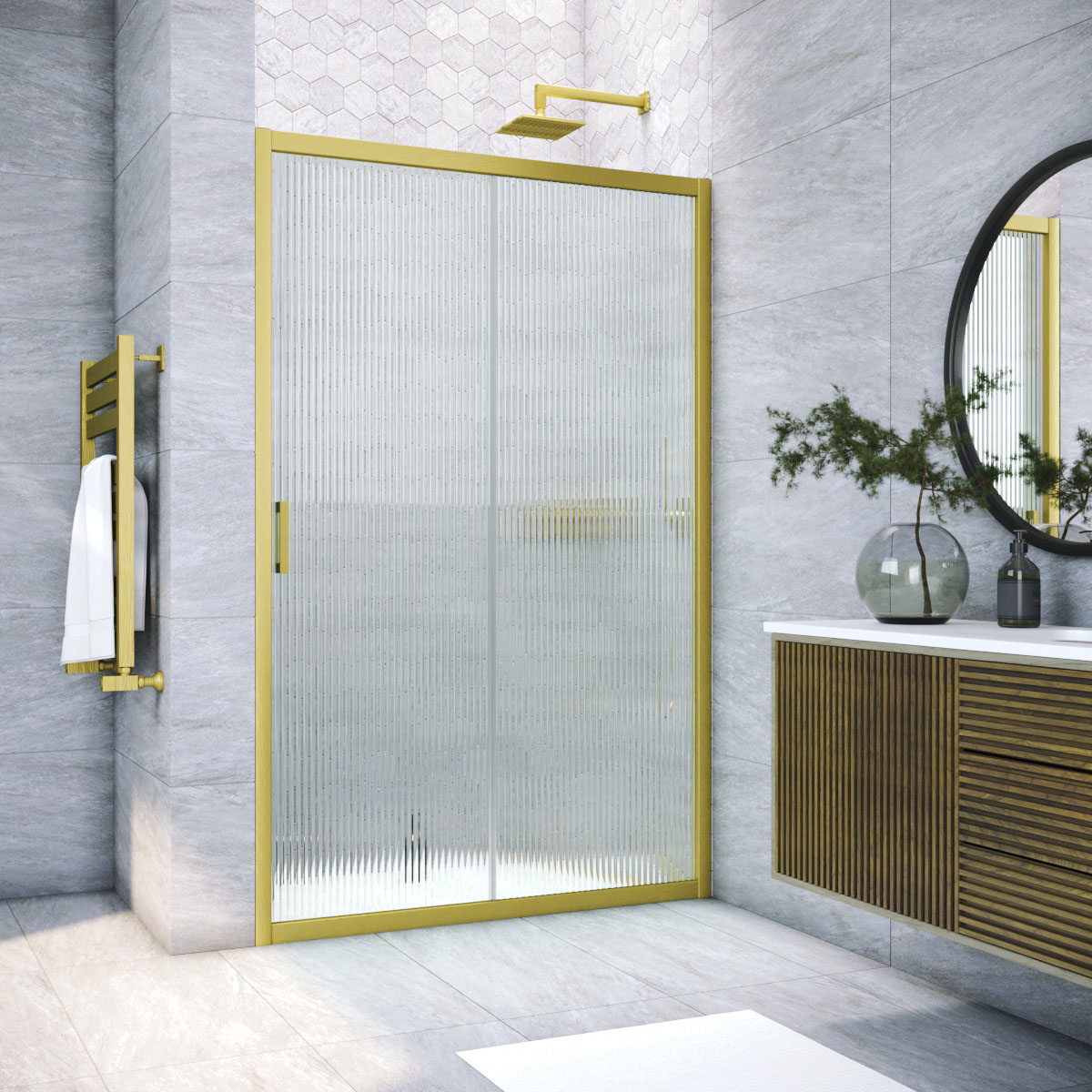 Душевая дверь в нишу Vegas Glass  ZP NOVO h2000 180 03 Moru, профиль золото матовое, стекло Moru