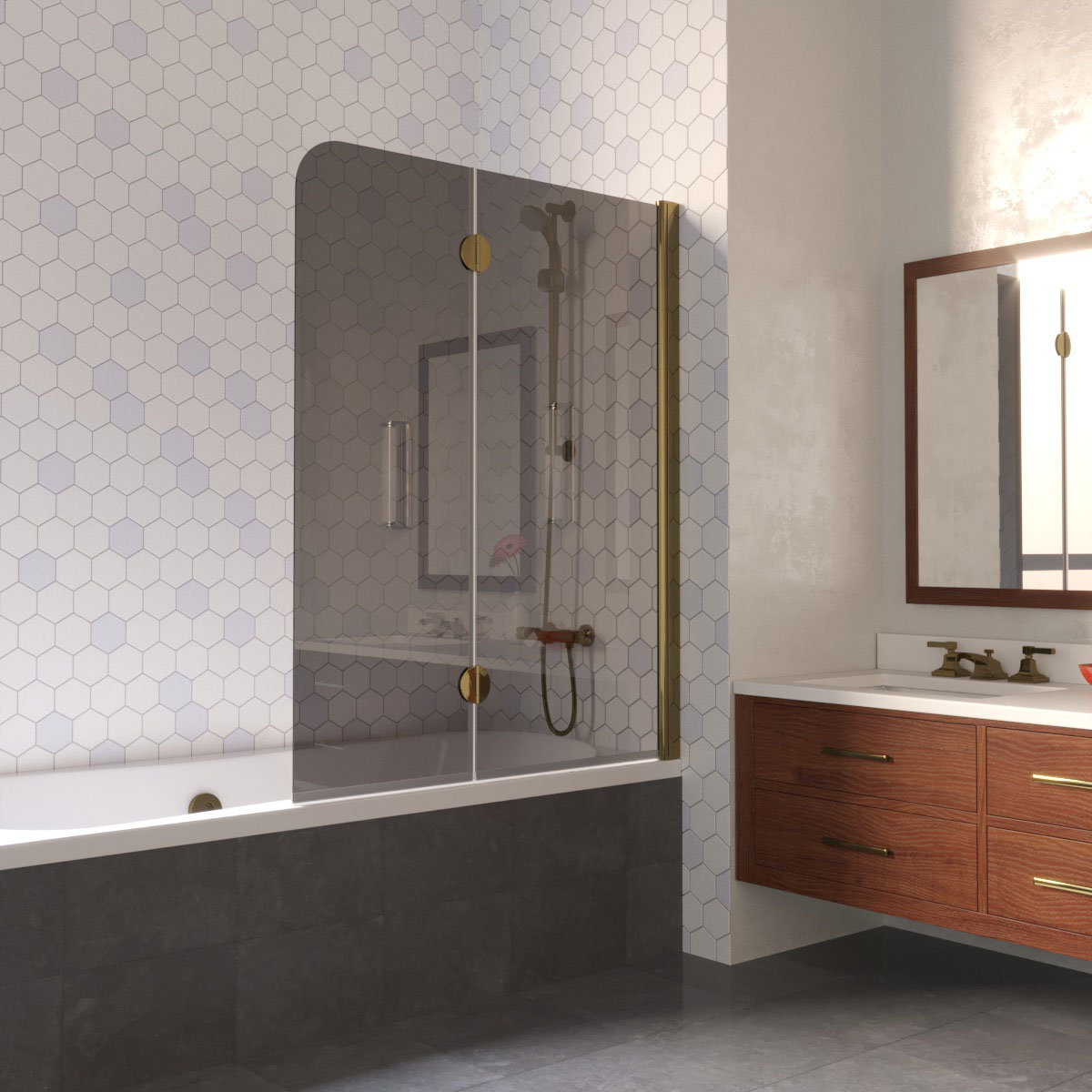 Шторка на ванну Vegas Glass E2V LUX 120 05 07 R, профиль бронза, стекло графит