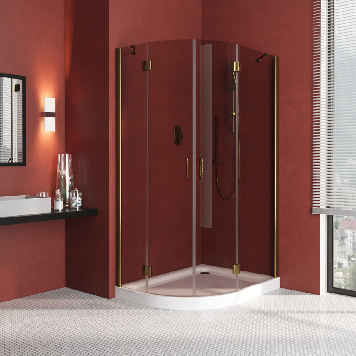 Душевой уголок Vegas Glass AFS-F LUX 100*80 05 05 R, профиль бронза, стекло бронза