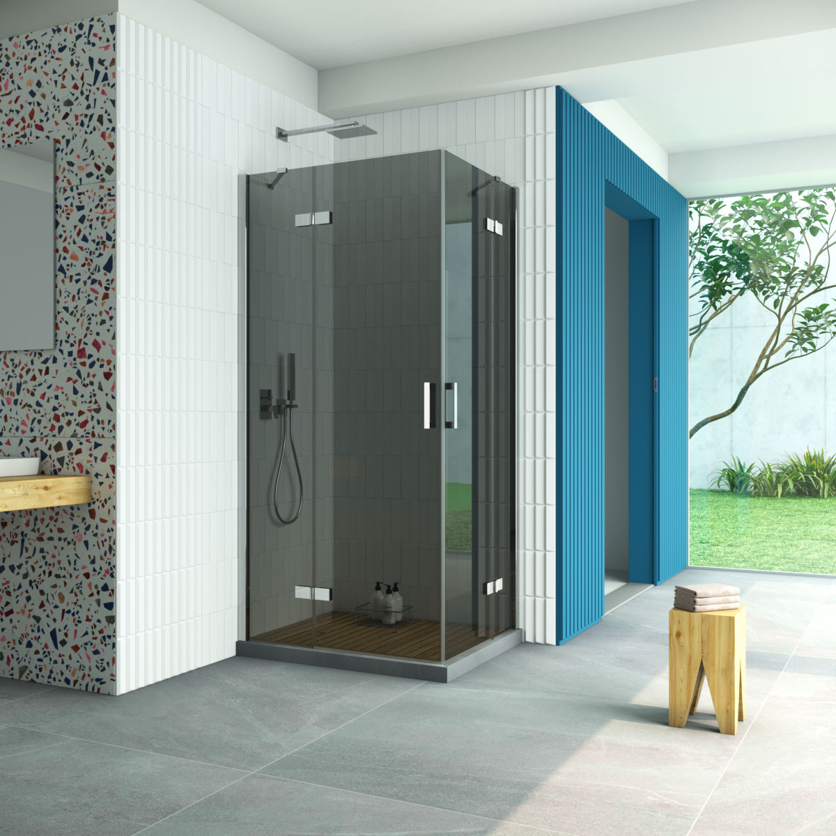 Душевой уголок Vegas Glass AFA-F Retta 100*80 08 07 L, профиль глянцевый хром стекло графит