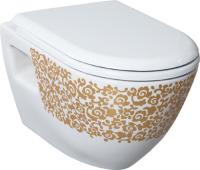 Унитаз подвесной Creavit TP325 с функцией биде, золото, цветы