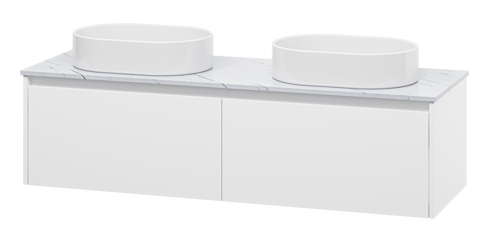 Тумба с раковиной Misty Виста 150 подвесная со столешницей светлый мрамор и двумя раковинами