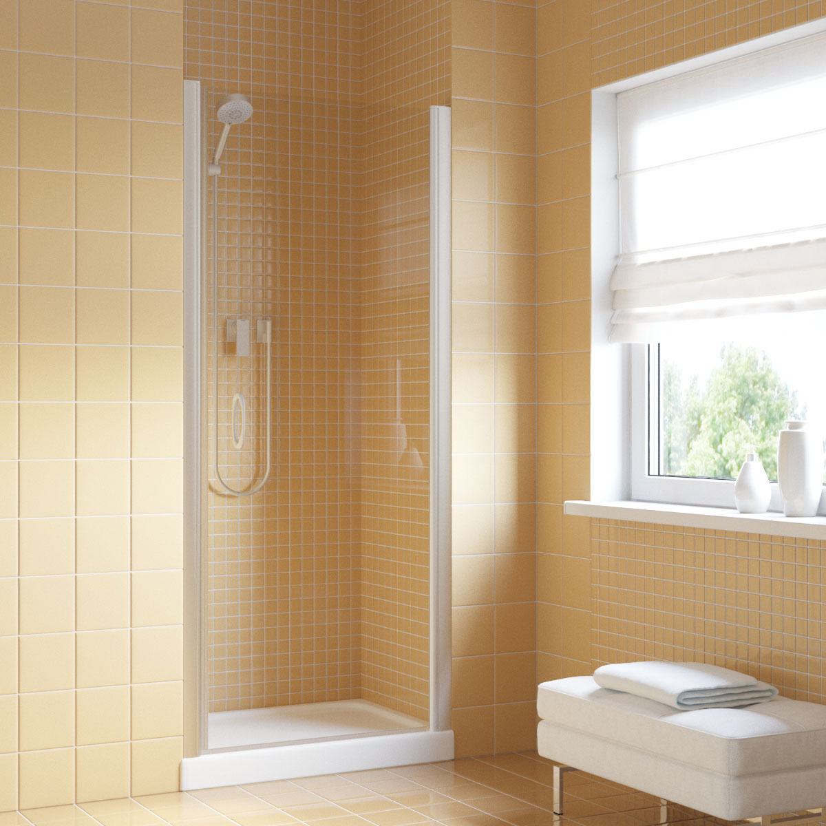 Душевая дверь в нишу Vegas Glass EP LUX 85 07 crystalvision R, профиль матовый хром, стекло crystalvision