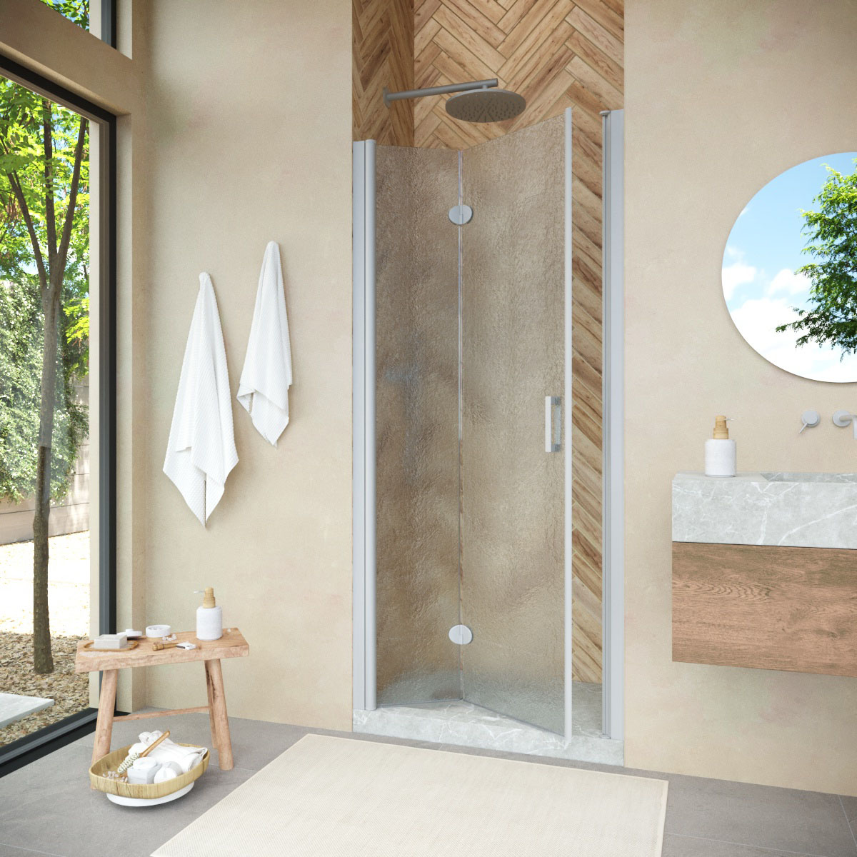 Душевая дверь в нишу Vegas Glass  GPS NOVO 90 07 02 L, профиль матовый хром, стекло шиншилла