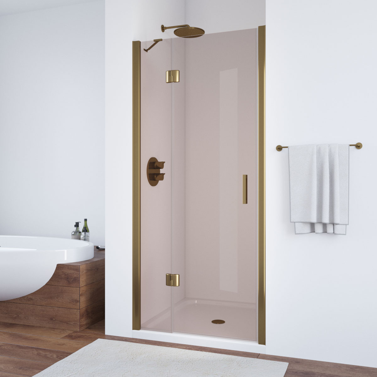 Душевая дверь в нишу Vegas Glass AFP NOVO 90 05 05 L, профиль бронза, стекло бронза