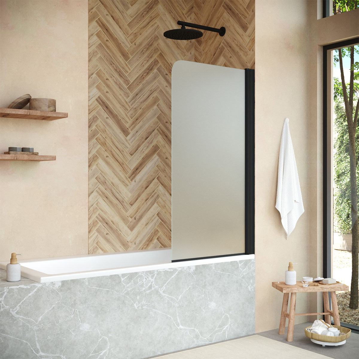 Шторка на ванну Vegas Glass  EV NOVO 60 02М 10 R, профиль черный матовый, стекло сатин