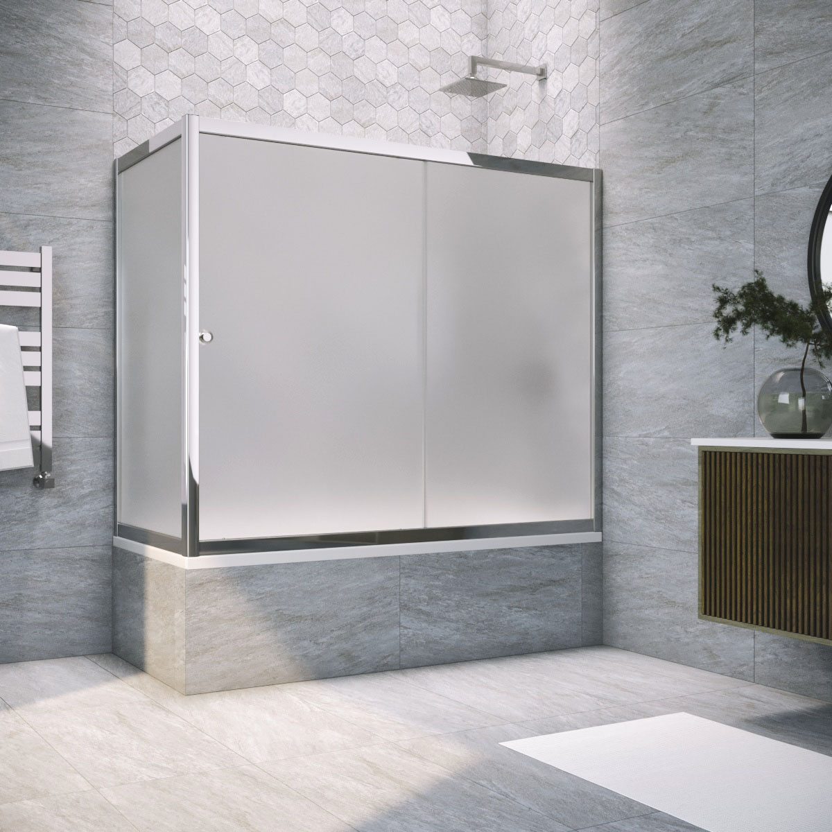 Шторка на ванну Vegas Glass ZV+ZVF TUR NOVO 190*85 08 10, профиль глянцевый хром, стекло сатин