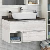 Тумба с раковиной Comforty Прага 90 дуб белый, столешница антрацит