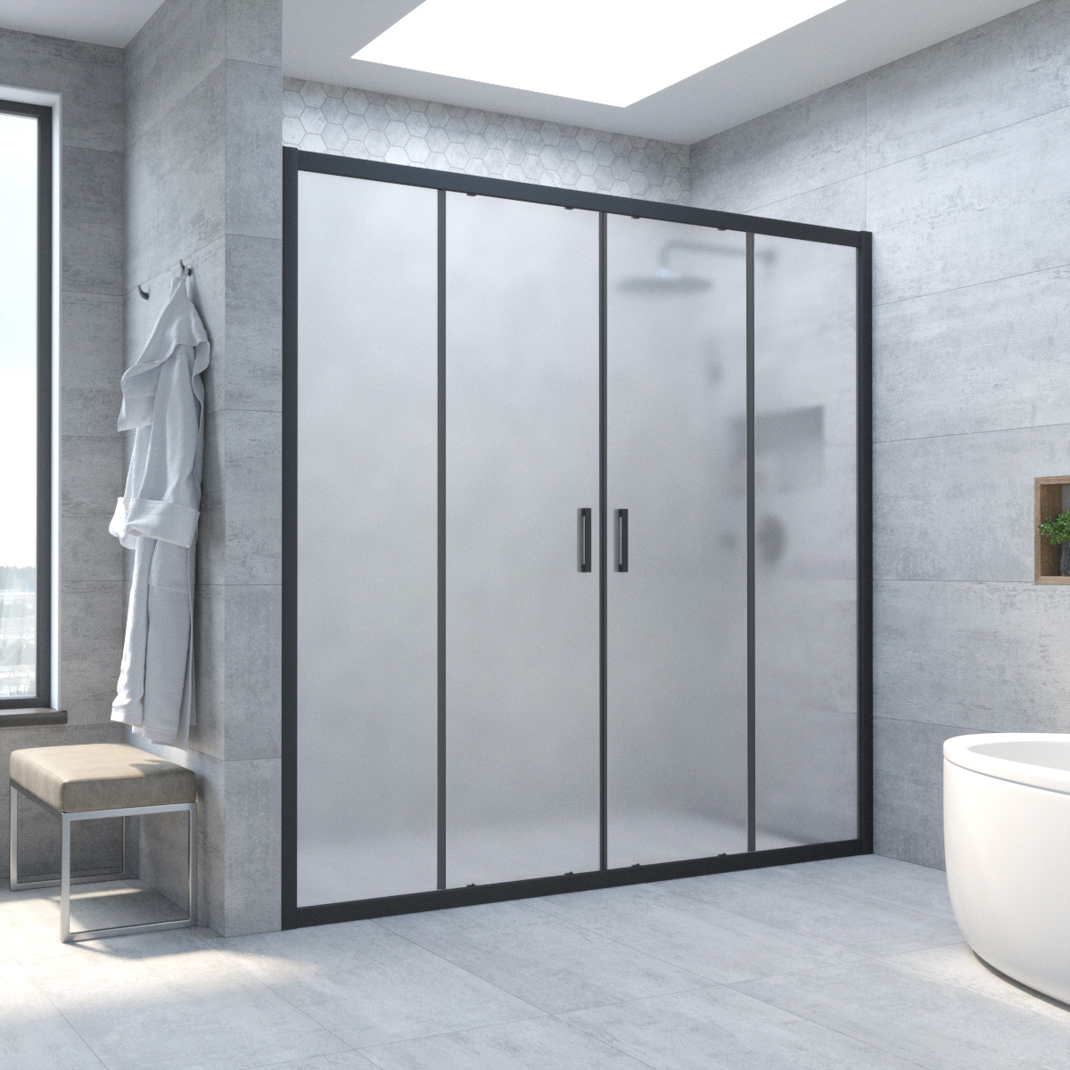 Душевая дверь в нишу Vegas Glass Z2P NOVO h2000 215 02М 10, профиль черный матовый, стекло сатин