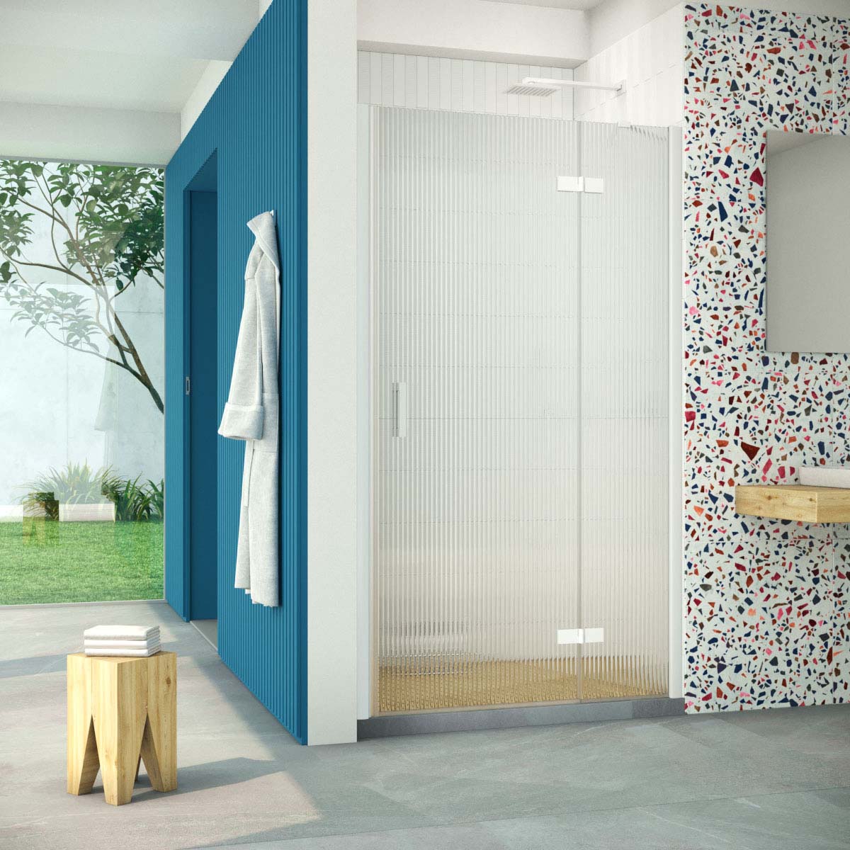 Душевая дверь в нишу Vegas Glass AFP Retta 100 01 Moru R, профиль белый, стекло Moru