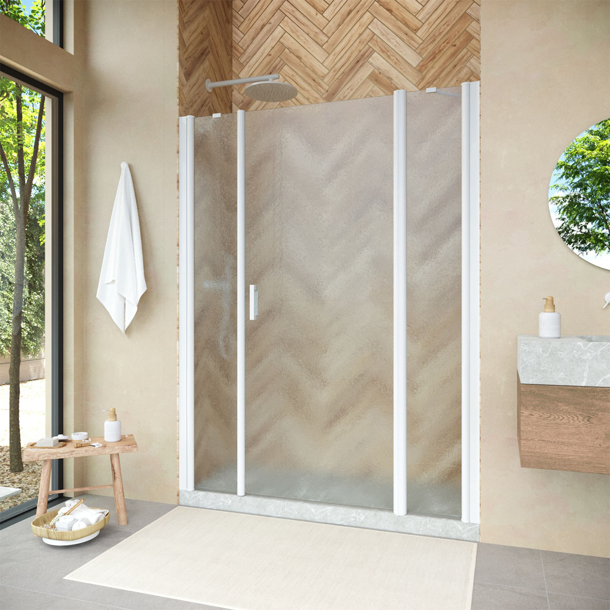 Душевая дверь в нишу Vegas Glass  EP-2F NOVO 185 01 02 R, профиль белый, стекло шиншилла