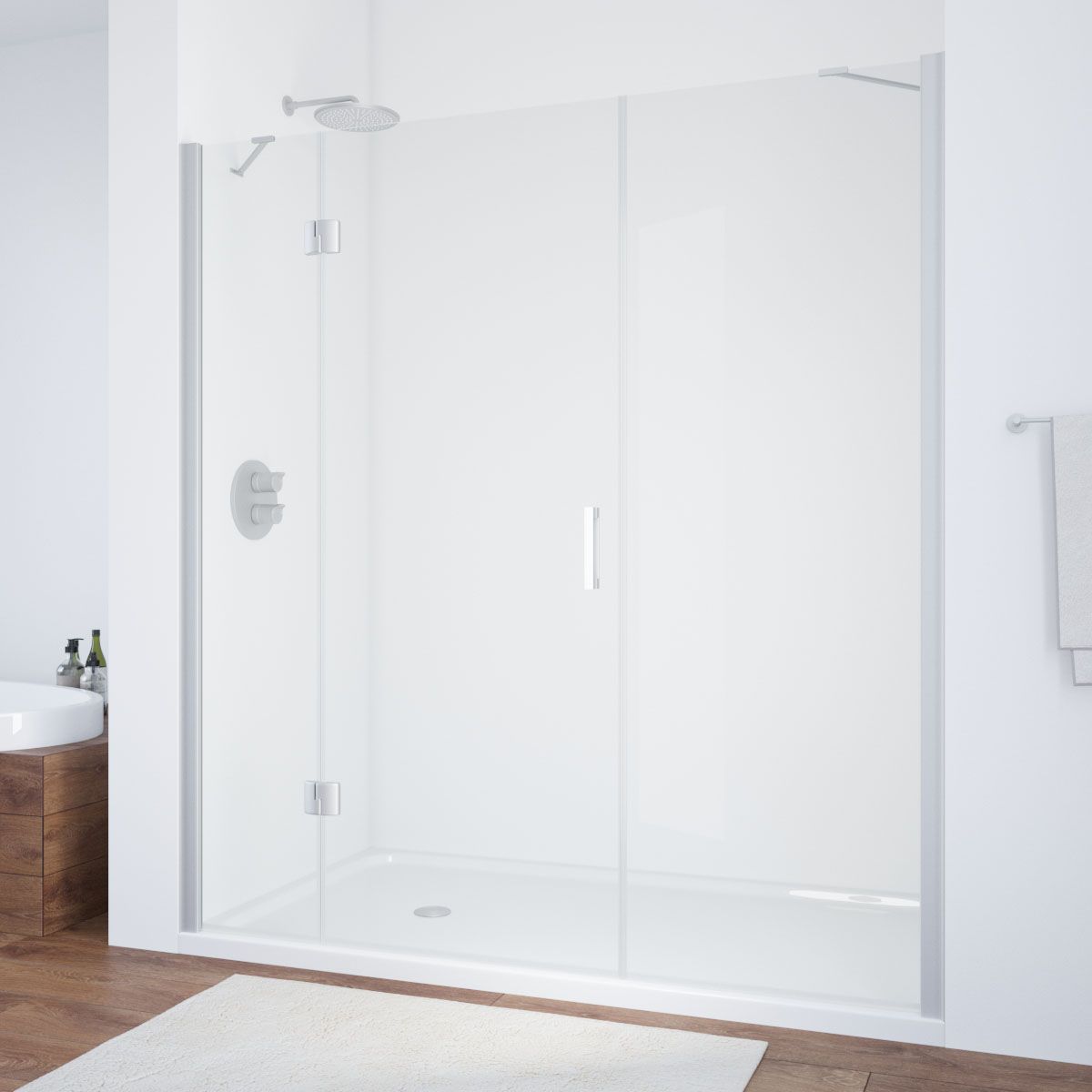 Душевая дверь в нишу Vegas Glass AFP-F NOVO 220 07 01 L профиль матовый хром, стекло прозрачное