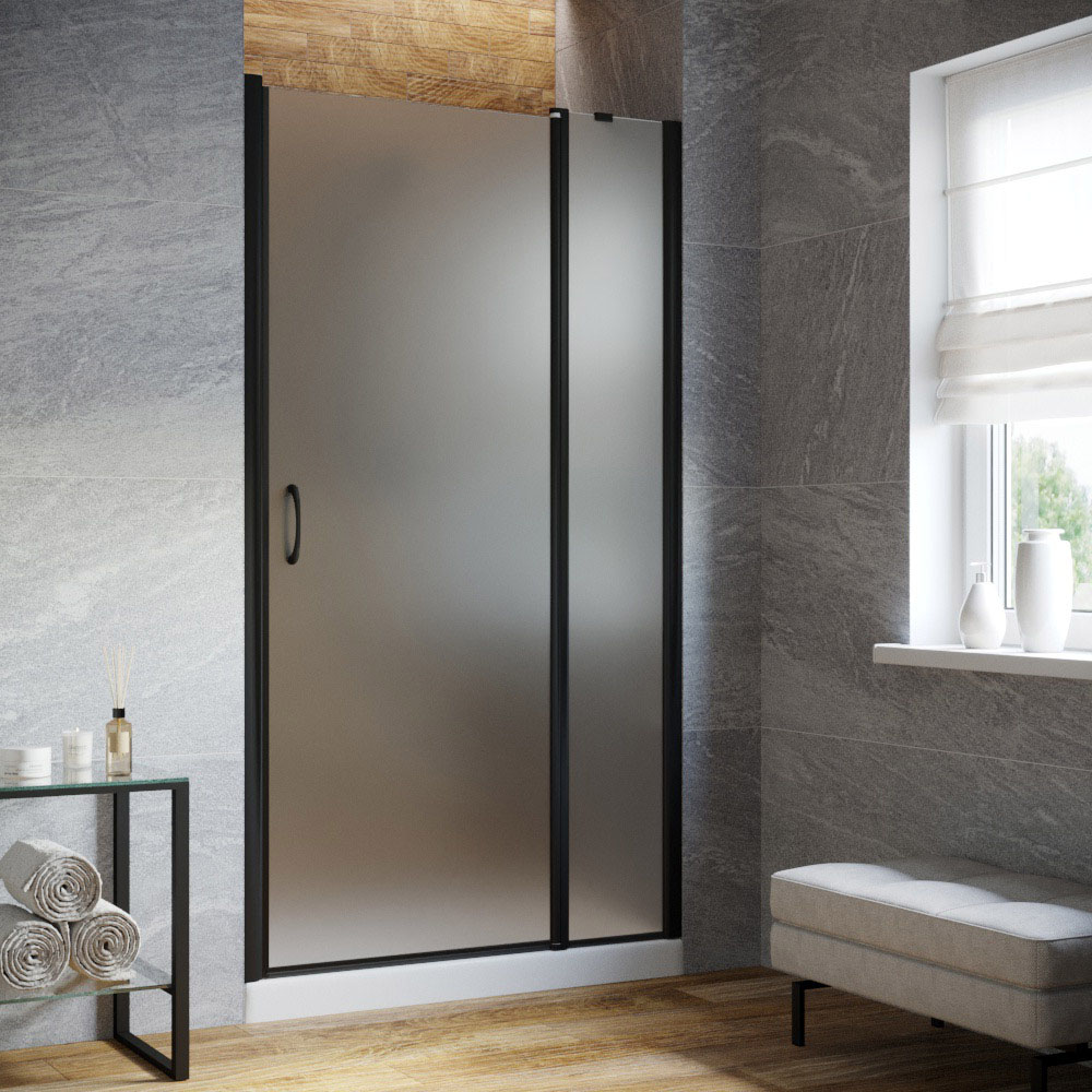 Душевая дверь в нишу Vegas Glass EP-F-1 LUX 145 02М 10 R, профиль черный матовый, стекло сатин