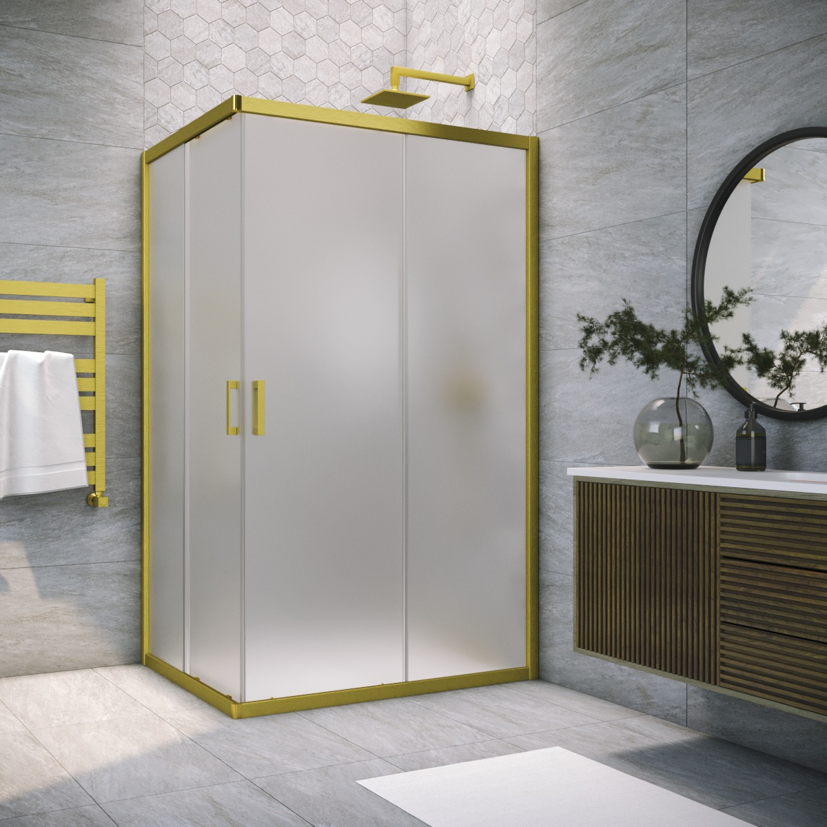 Душевой уголок Vegas Glass ZA-F NOVO h2000 95*85 03 10, профиль золото матовое, стекло сатин