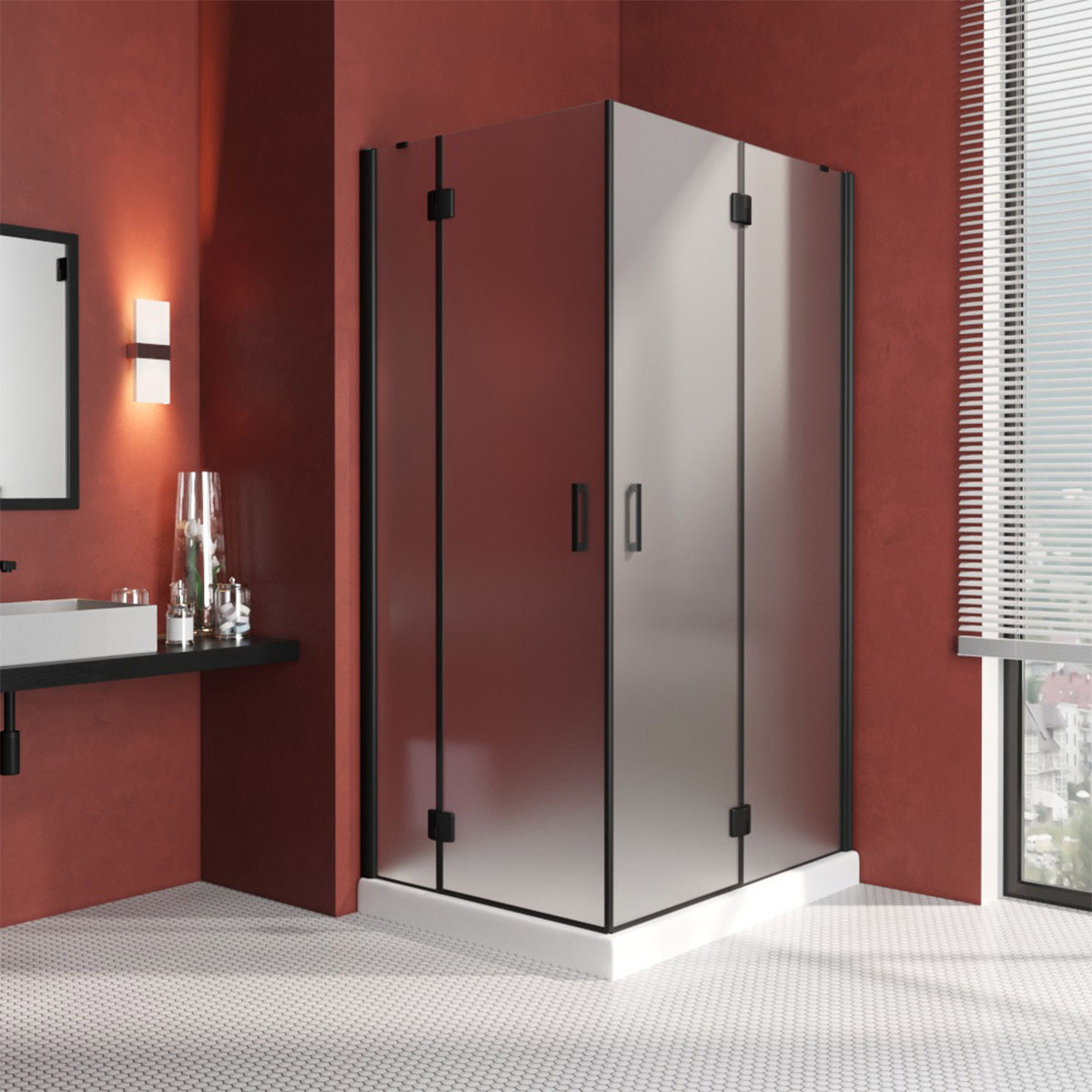 Душевой уголок Vegas Glass AFА-F LUX 100*90 02М 10 R, профиль черный матовый, стекло сатин