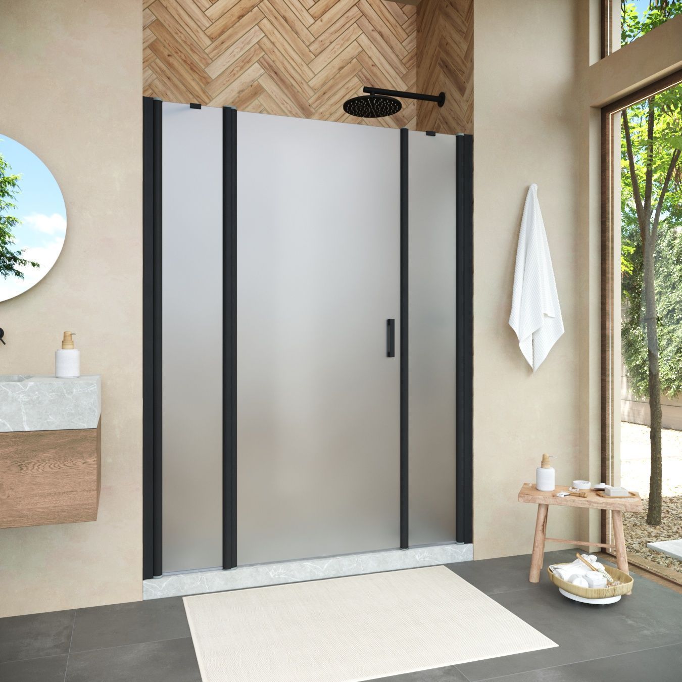 Душевая дверь в нишу Vegas Glass EP-2F NOVO 135 02М 10 L профиль черный матовый, стекло сатин