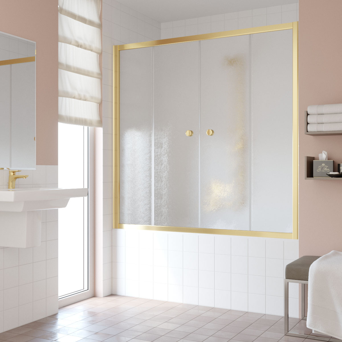 Шторка на ванну Vegas Glass  Z2V TUR NOVO 190 09 02, профиль золото глянцевое, стекло шиншилла