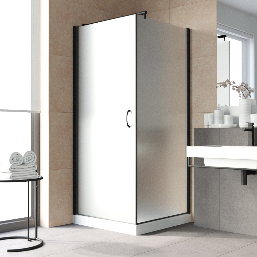 Душевой уголок Vegas Glass EP-Fis LUX 80 02М 10 L, профиль черный матовый, стекло сатин