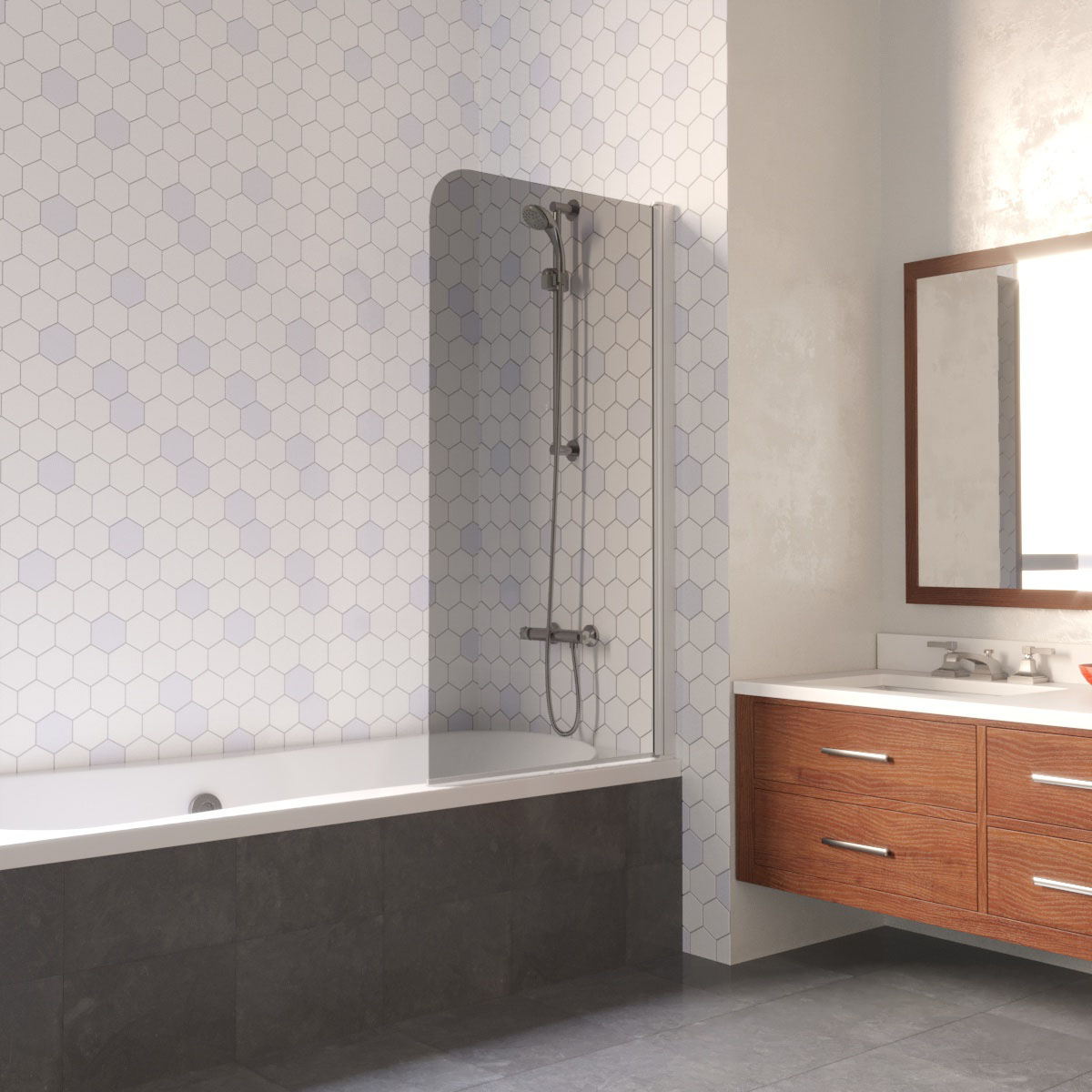 Шторка на ванну Vegas Glass EV LUX 70 01 07 R, профиль белый, стекло графит