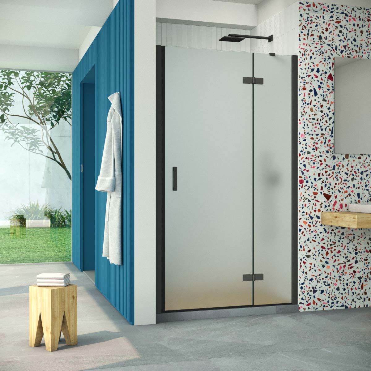 Душевая дверь в нишу Vegas Glass AFP Retta 95 02М 10 R, профиль черный матовый, стекло сатин