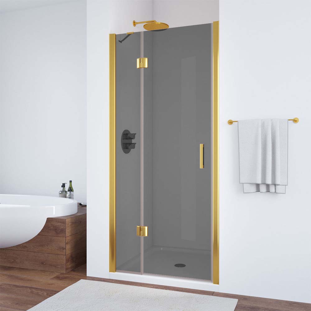 Душевая дверь в нишу Vegas Glass  AFP TUR NOVO h1890 95 09 07 L, профиль золото глянцевое, стекло графит
