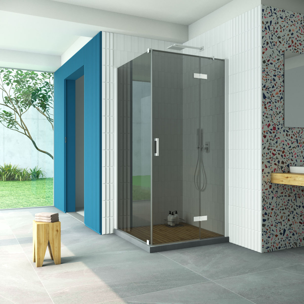 Душевой уголок Vegas Glass AFP-Fis Retta 120*100 01 07 R, профиль белый стекло графит