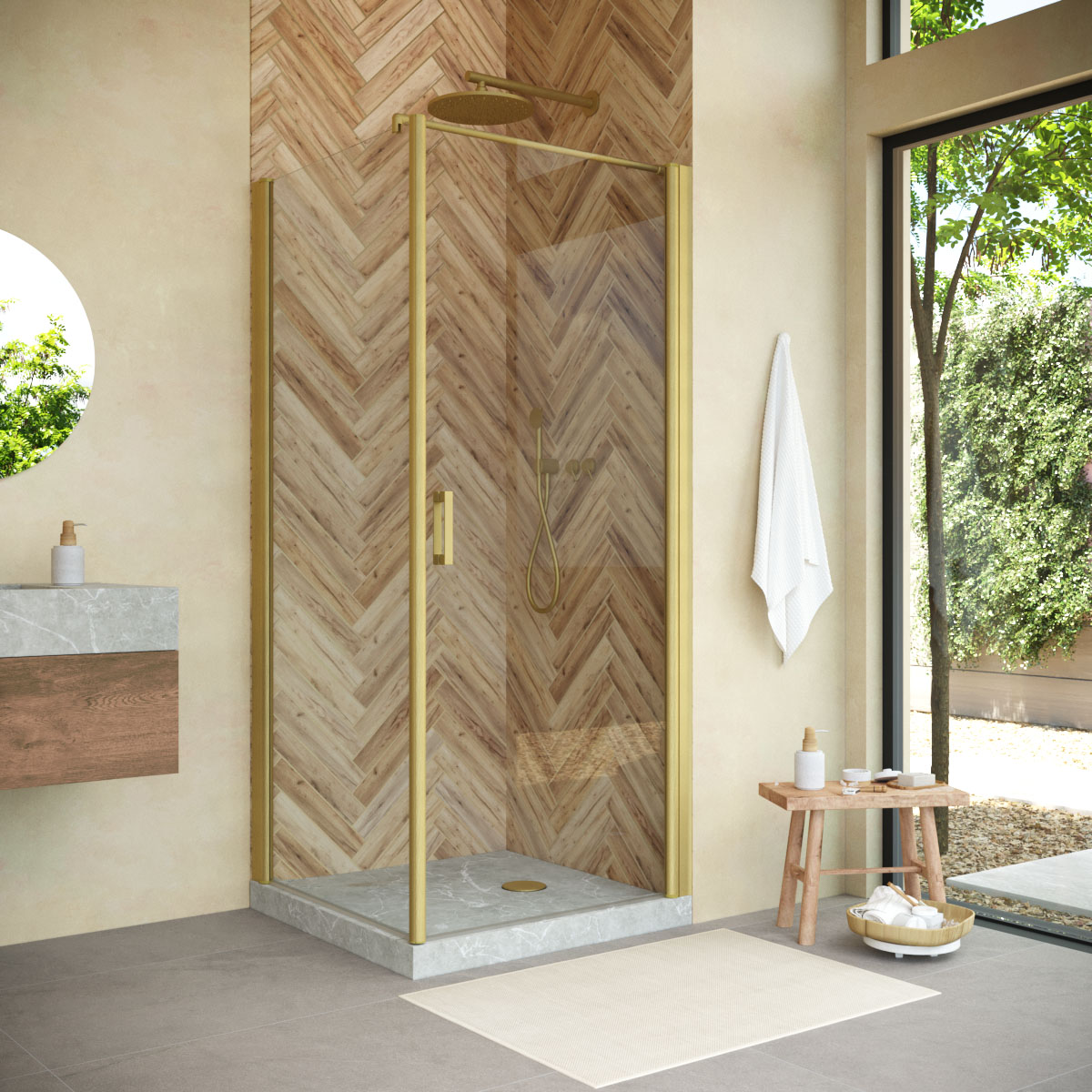 Душевой уголок Vegas Glass EP-FIS NOVO 90*120 03 01 R, профиль золото матовое, стекло прозрачное