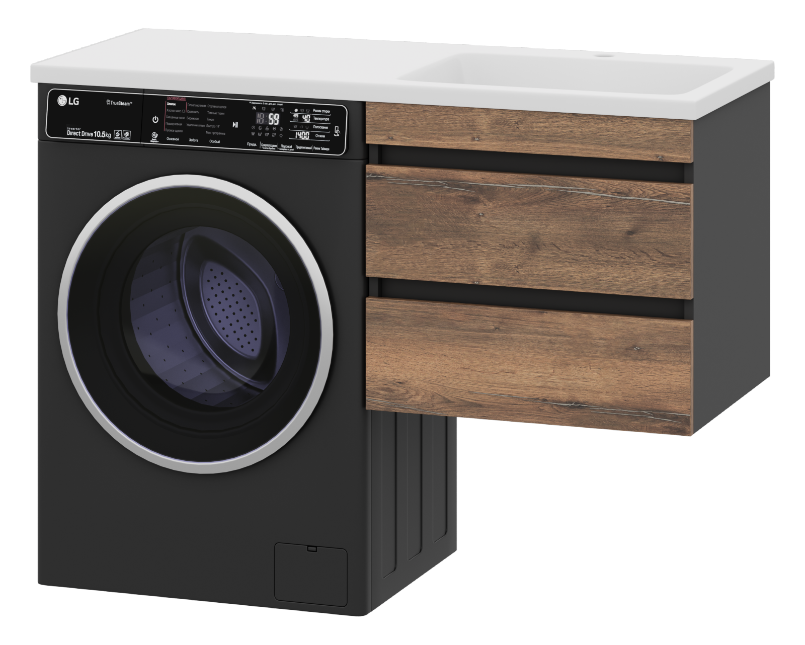 Тумба с раковиной Misty Коломбо 60 L под стиральную машину подвесная, раковина Эстет Даллас 120